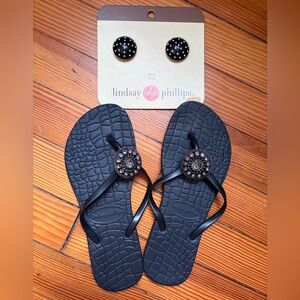 lindsay phillips Black Jeweled Thong Sandals with interchangeable attachment